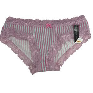 International Intimates Grey Pink Stripe Lace Trim Pantie Womens Size Small
